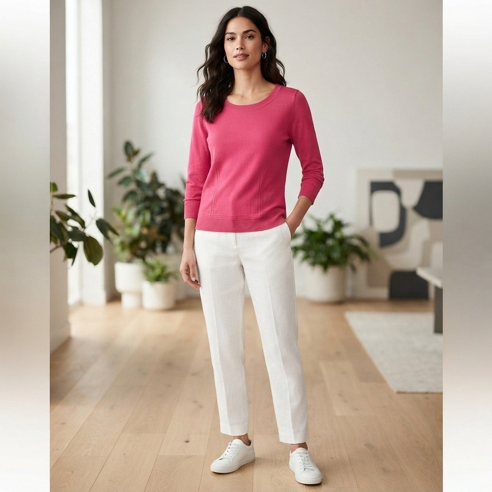 Banana Republic Round Neck Sweater 3/4 Sleeve Knit Fuchsia Pink Small